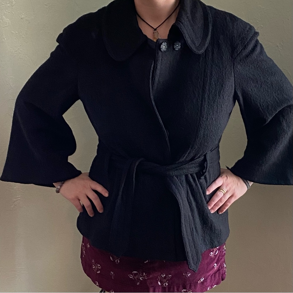 Focus 2000 Lined Belted Black Coat. Size 10
